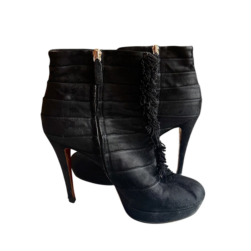 Gucci Women's Black Suede Fringe Trim Accent Lace-Up Boots - Picture 3 of 6